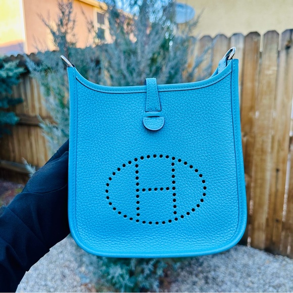 Hermes Evelyne 16 Mini TPM Clemence Palladium Hardware Bleu de Nord Stamp Z - Picture 2 of 13